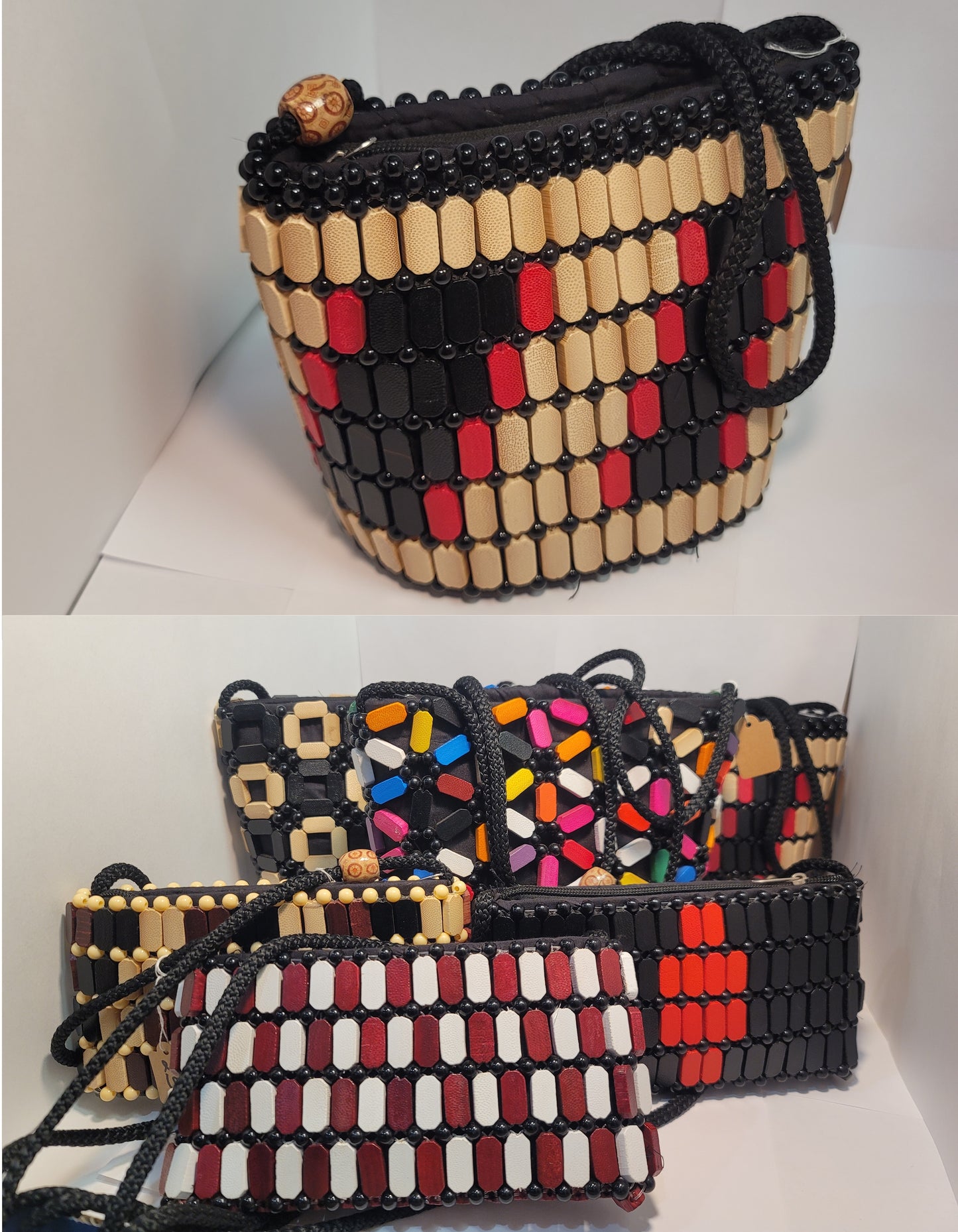 African women's wood art purse